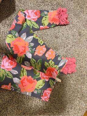 Matilda Jane Gray Leggings with Pink & Coral Floral Ruffles